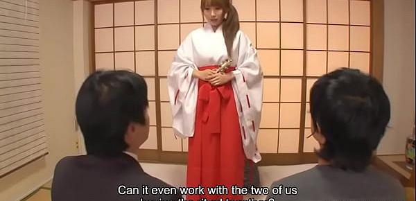  Japanese shrine maiden, Yui Misaki had an unplanned threesome, uncensored